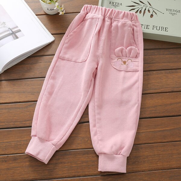 

Toddler Girls Cartoon Embroidery Corduroy Pants, Baby pink