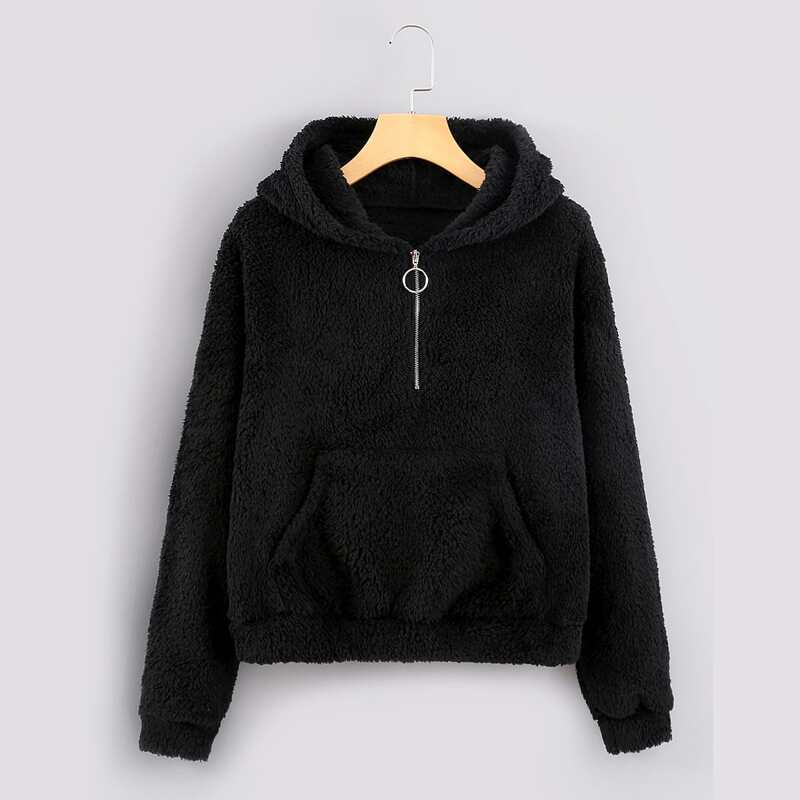 

O-ring Half Zip Teddy Sweatshirt, Black