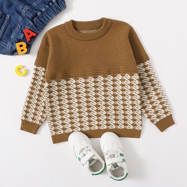 

Toddler Boys Houndstooth Panel Sweater, Multicolor