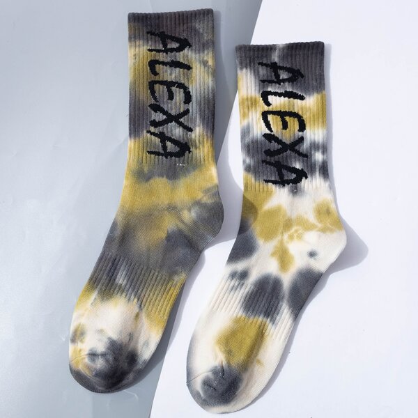 

Men Letter Graphic Tie Dye Socks, Multicolor