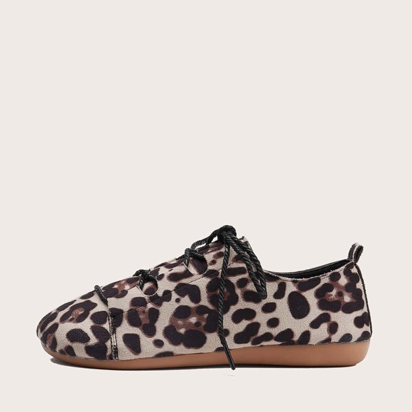 

Lace-up Front Leopard Flats, Coffee brown