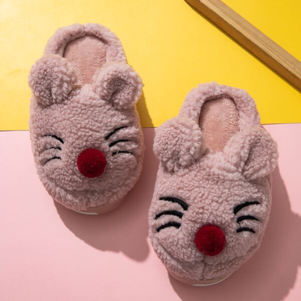 

Toddler Girls Cartoon Design Fluffy Slippers, Baby pink