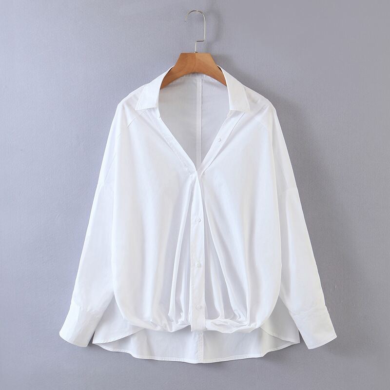 

Button Front High Low Hem Drop Shoulder Blouse, White