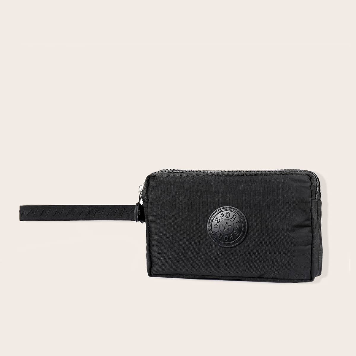 

Letter Patch Purse With Wristlet, Black