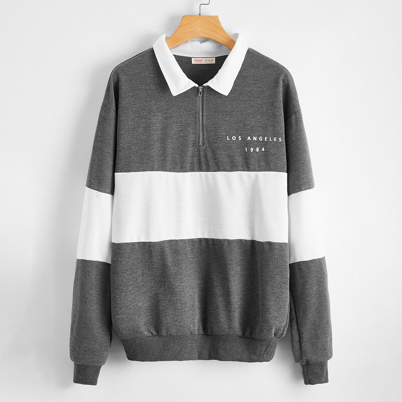 

Letter Colorblock Half Zip Sweatshirt, Multicolor