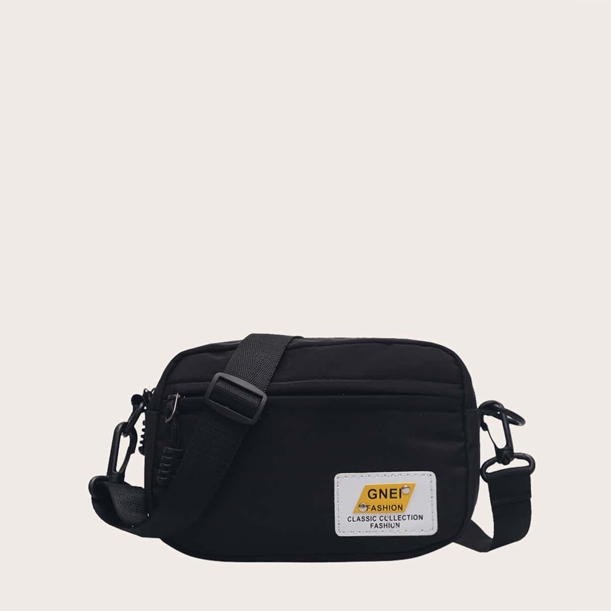 

Patch Zip Crossbody Bag, Black