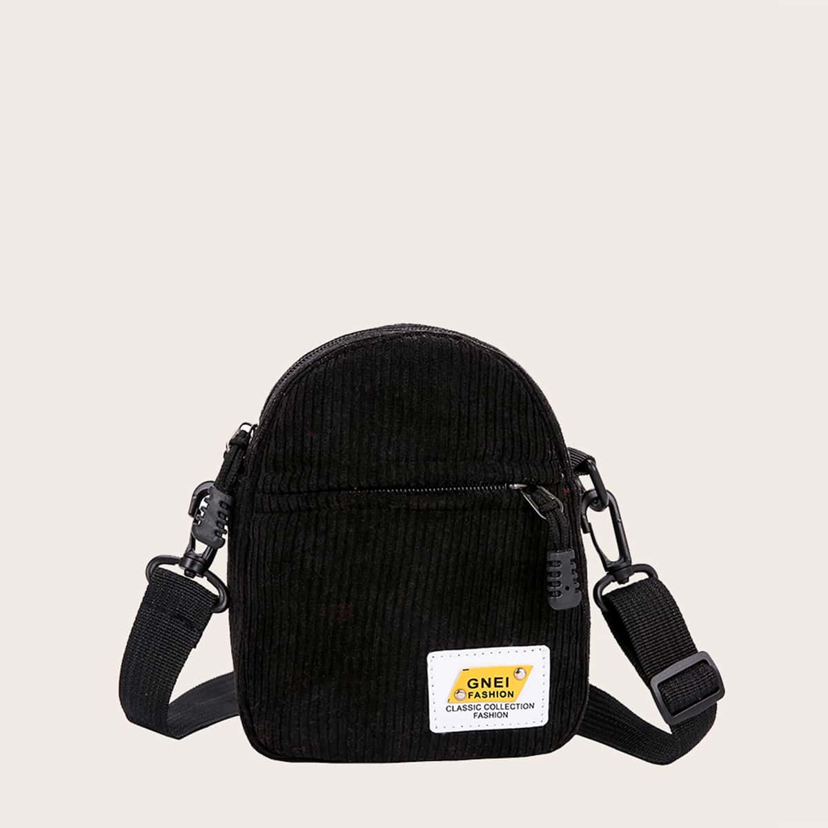

Patch Corduroy Crossbody Bag, Black