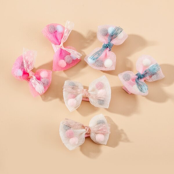 

6pcs Toddler Girls Pom Pom Decor Hair Clip, Multicolor