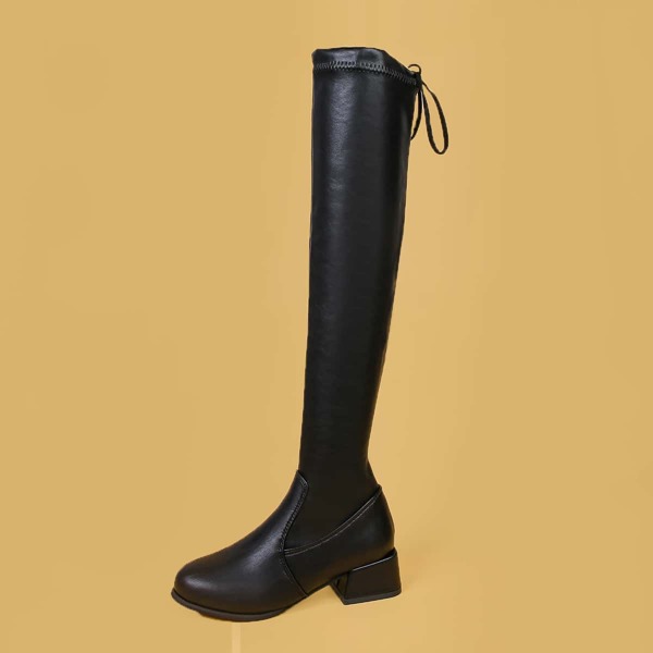 

Block Heeled Tie Back Over The Knee Boots, Black
