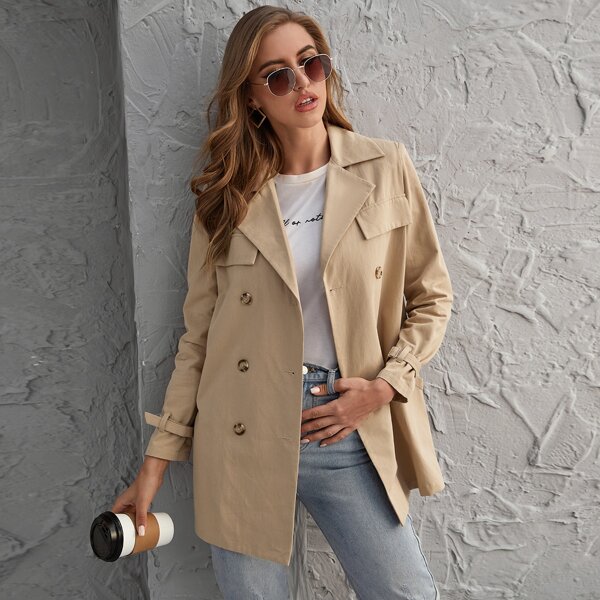 

Lapel Neck Double-breasted Trench Coat, Khaki