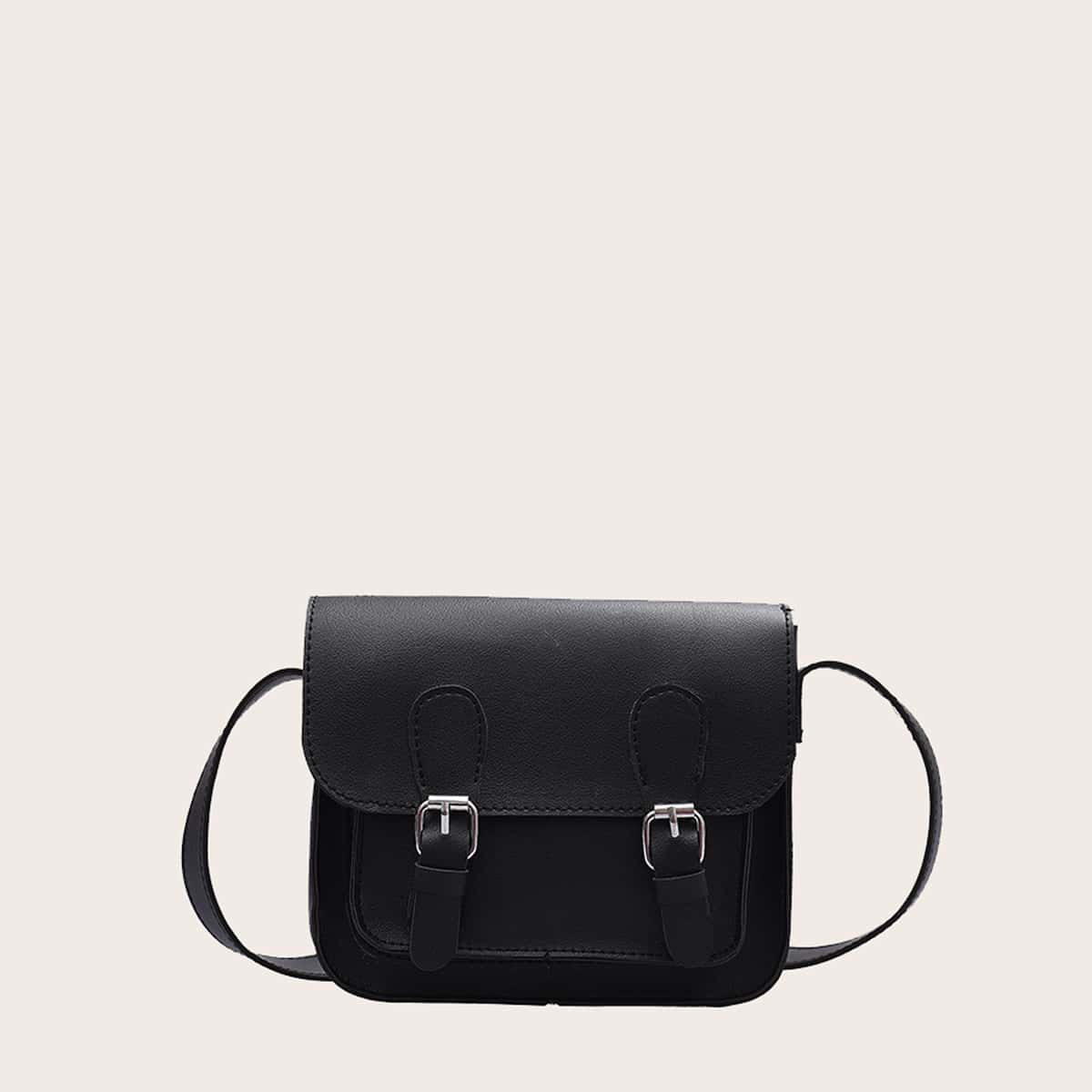 

Solid Buckle Crossbody Bag, Black