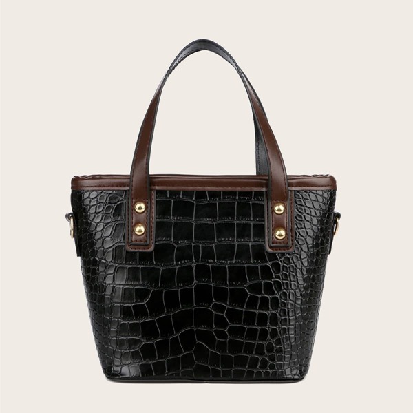 

Croc Embossed Bucket Bag, Black