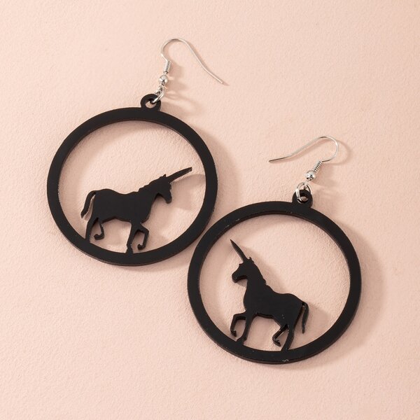 

Unicorn Round Drop Earrings, Black