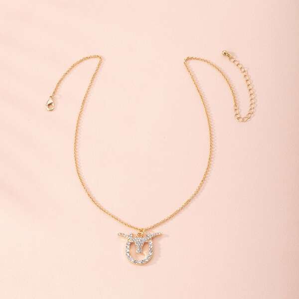 

Rhinestone Animal Head Decor Necklace, Gold