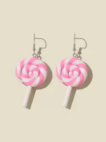 Cartoon Lollipop Drop Earrings - Pink - View 2