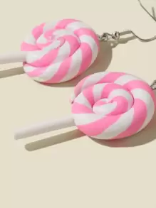 Cartoon Lollipop Drop Earrings - Pink - View 3