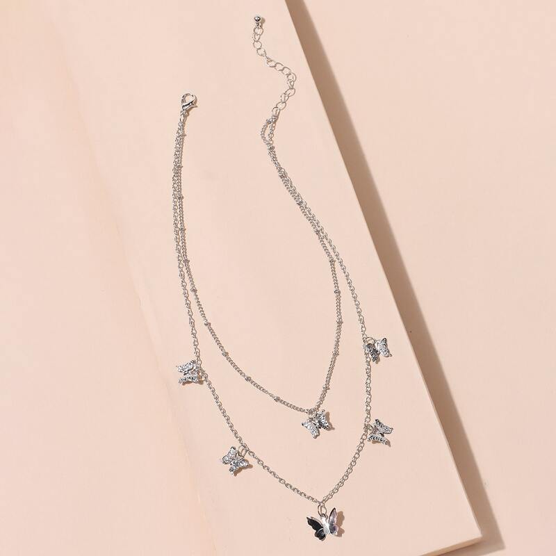 

Butterfly Layered Chain Necklace, Gold