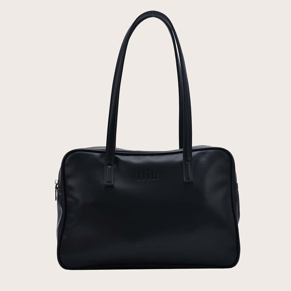 

Letter Embossed Tote Bag, Black