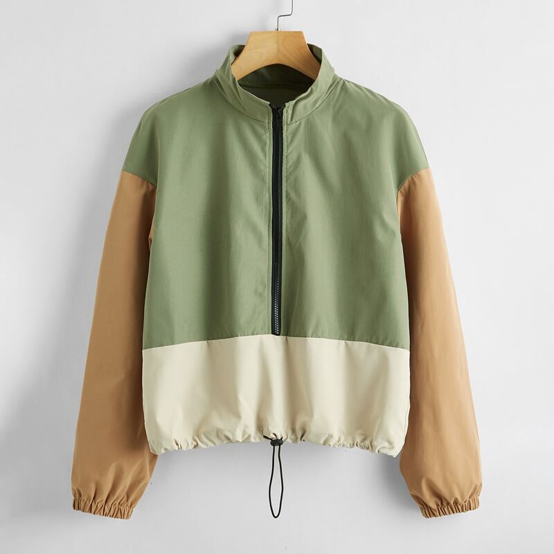 

Zip Front Color Block Drawstring Hem Anorak Jacket, Multicolor