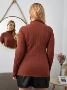 Calvaya Plus Solid Mock Neck Slim Sweater Knit Pullover Fall Winter Autumn - Rust Brown - View 2