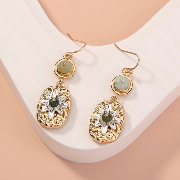 

Stone Decor Textured Metal Drop Earrings, Multicolor
