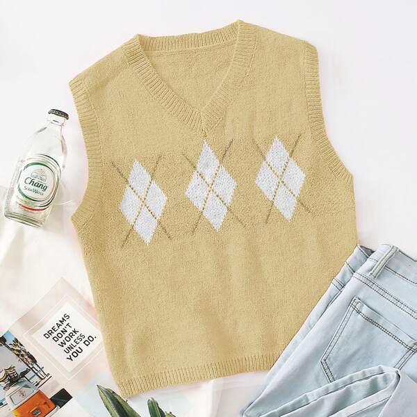 

Plus Argyle Pattern Sweater Vest, Khaki