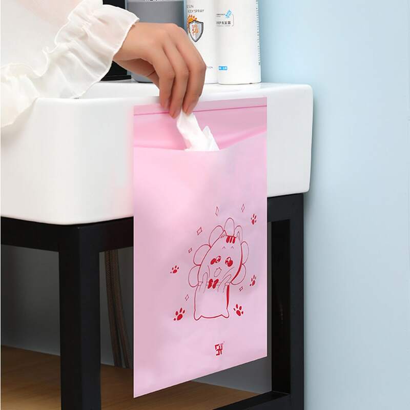 

10pcs Cartoon Graphic Self-adhesive Storage Bag, Pink