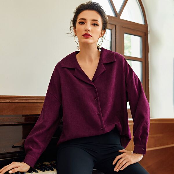 

Drop Shoulder Velvet Blouse, Purple