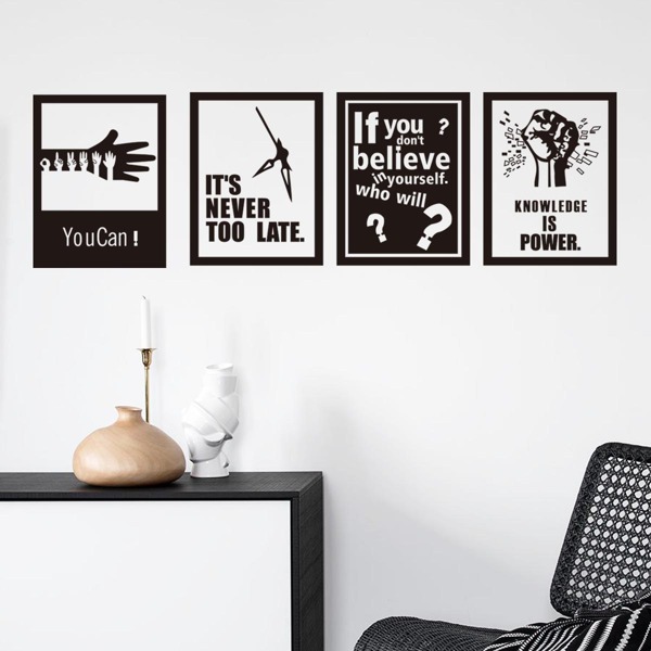 

4pcs Slogan Graphic Wall Sticker, Black