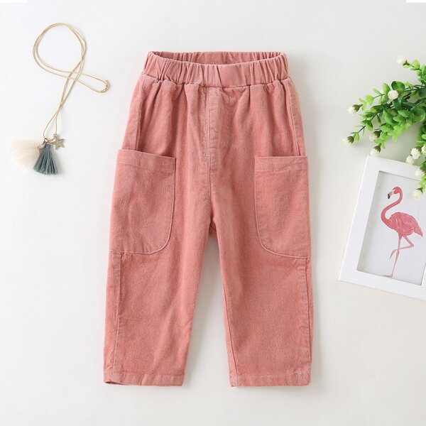 

Toddler Girls Solid Double Pocket Jeans, Coral pink