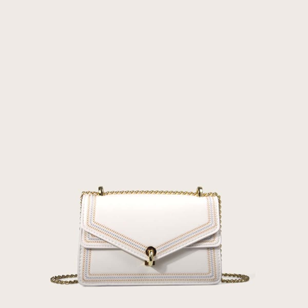 

Stitch Trim Flap Crossbody Bag, Beige