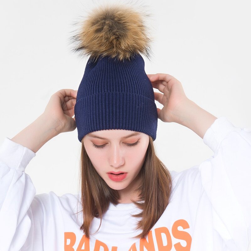 

Pom Pom Decor Beanie, Navy blue