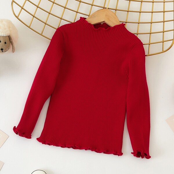

Toddler Girls Solid Lettuce Trim Sweater, Red