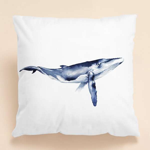 

Whale Print Cushion Cover Without Filler, White