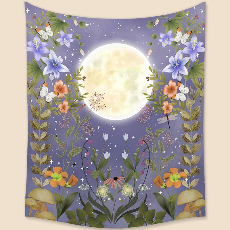 

Flower & Moon Print Tapestry, Multicolor