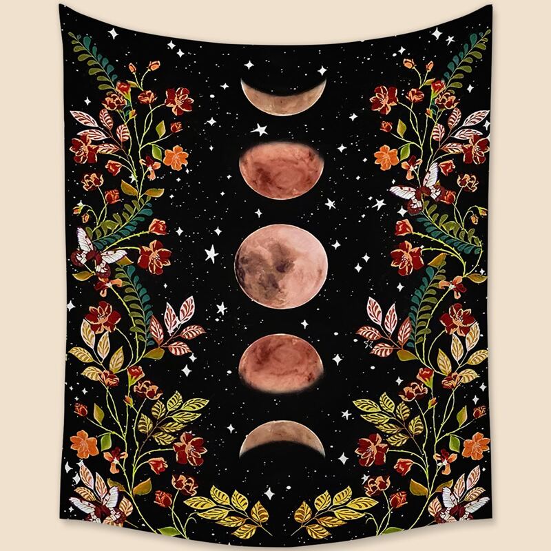 

Flower & Moon Print Tapestry, Multicolor