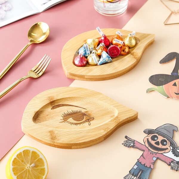 

1pc Halloween Wooden Dessert Tray, Khaki
