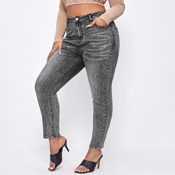 

Plus Gray Wash Skinny Jeans, Dark grey