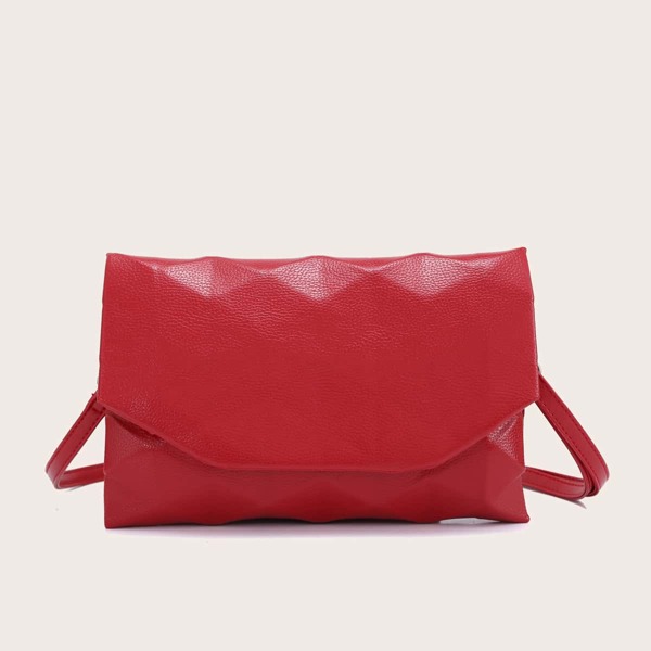 

Textured Minimalist Flap Crossbody Bag, Red