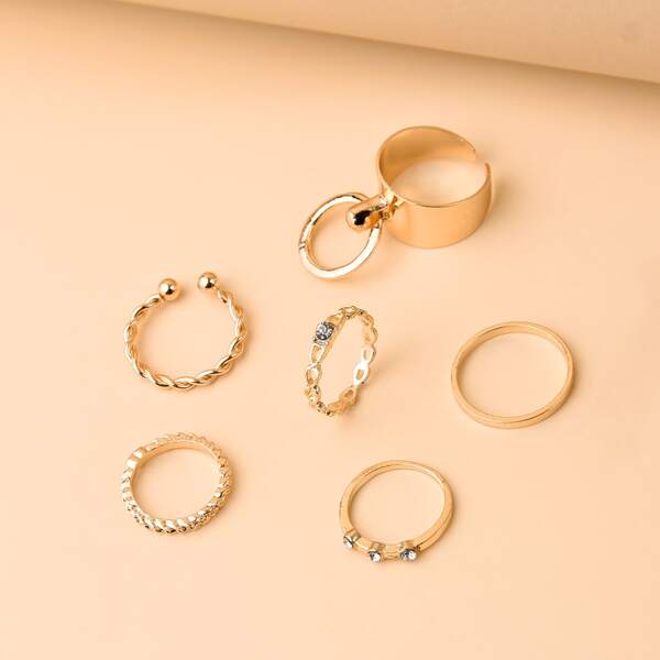 

6pcs Rhinestone Decor Ring, Gold