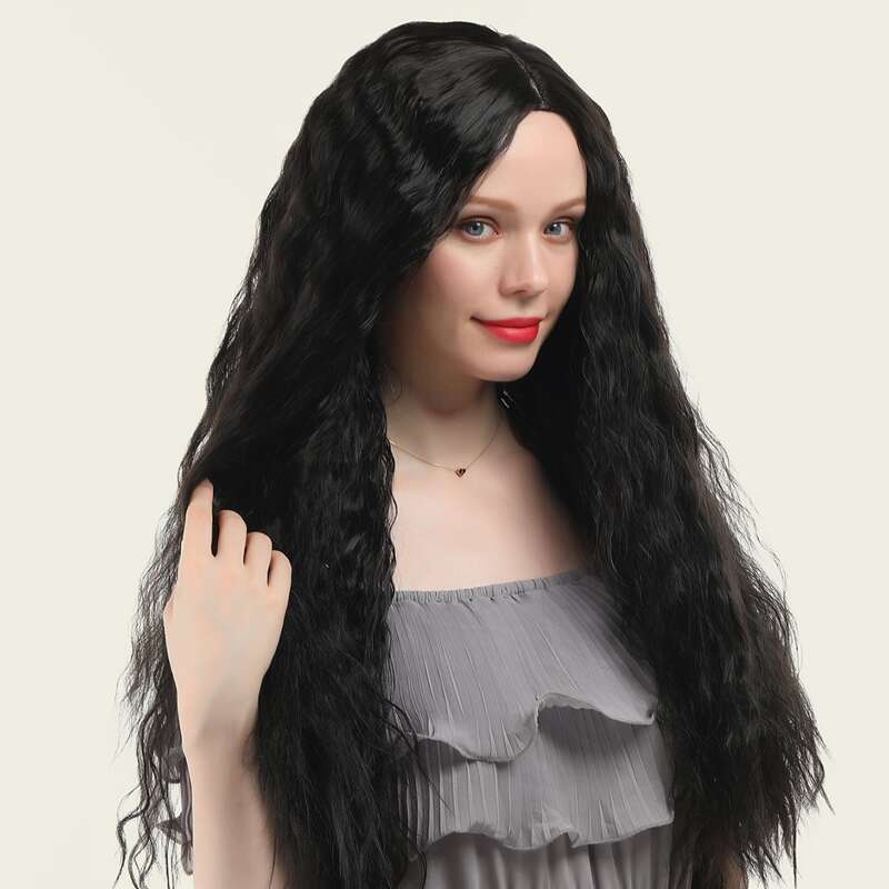 

1pc Long Curly Hair Wig, Black