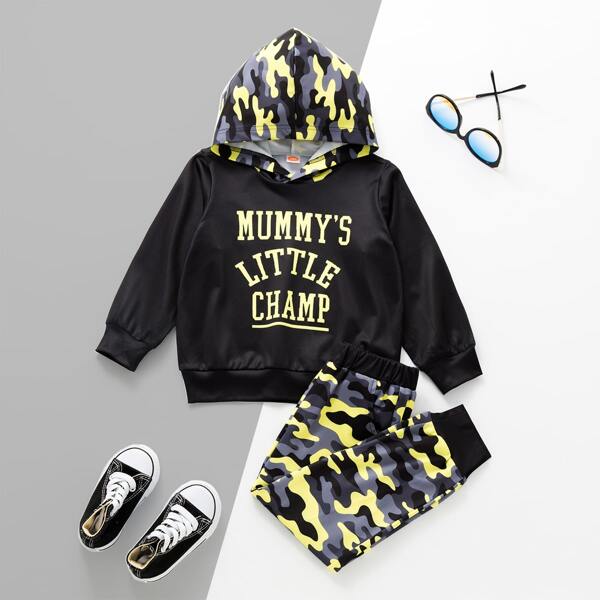 

Toddler Boys Letter & Camo Print Hoodie With Sweatpants, Multicolor