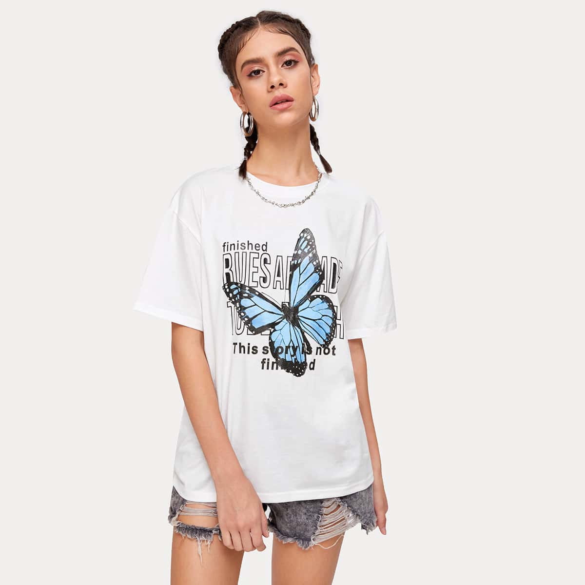 

Butterfly & Letter Graphic Tee, White