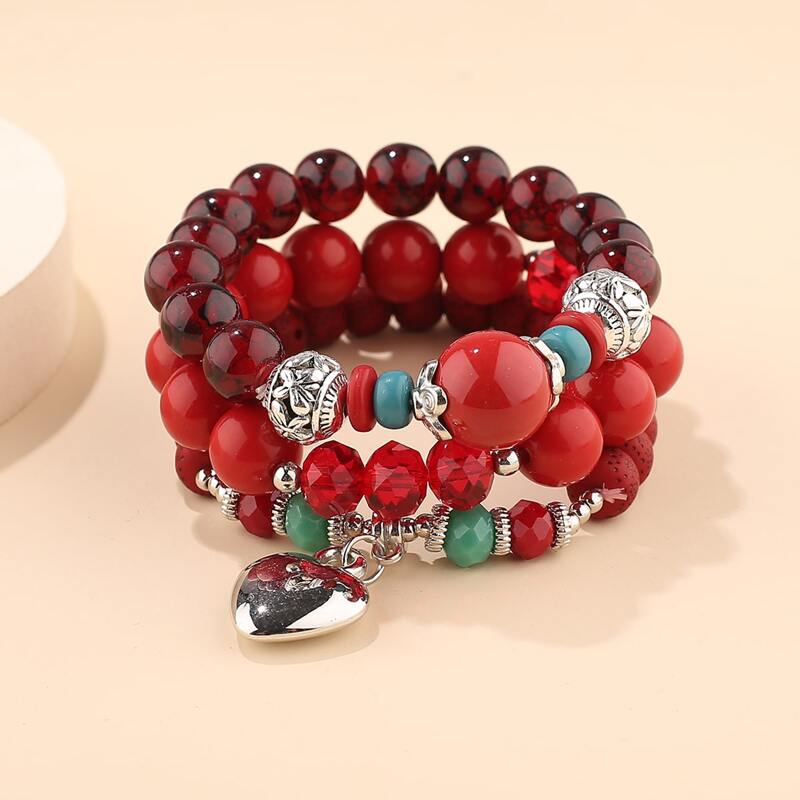 

3pcs Crystal Decor Beaded Bracelet, Multicolor