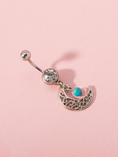 حلقة بطن مزخرف بقمر وبحجر الراين