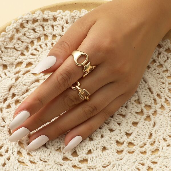 

2pcs Star Decor Ring, Gold