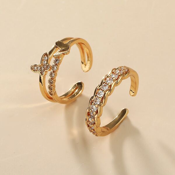 

2pcs Rhinestone Decor Ring, Gold
