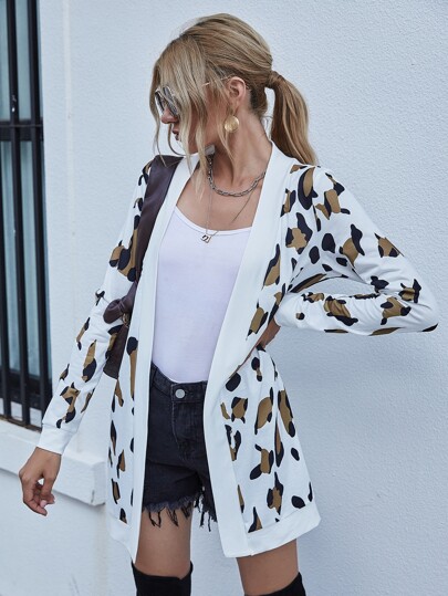 Leopard Print Open-Front Coat