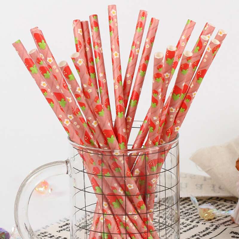 

25pcs Strawberry Print Disposable Straw, Multicolor