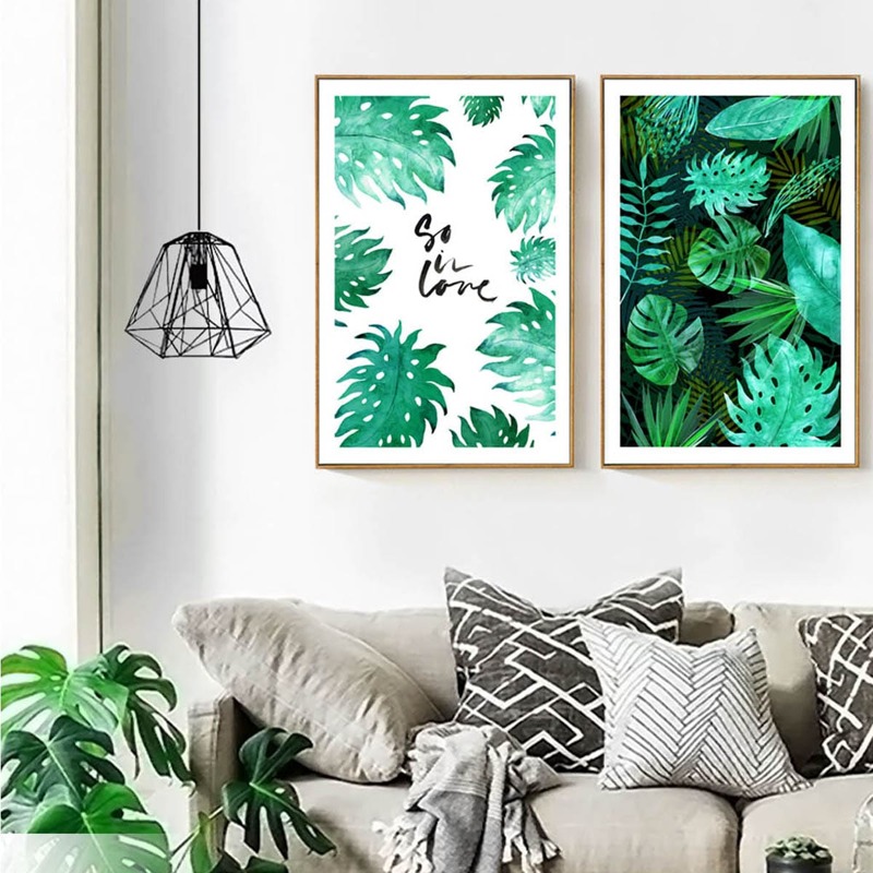 

2pcs Plant Print Wall Painting Without Frame, Multicolor